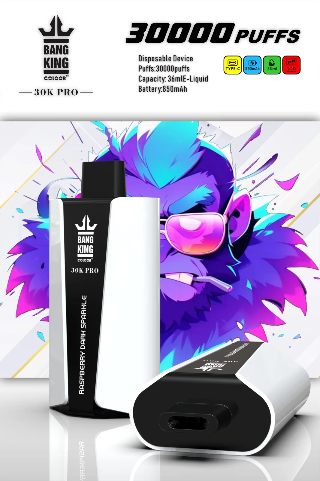 Bang King 30000 Puff Pro Disposable Vape with Single-Flavor System, 12 Kinds of Fruits Flavors