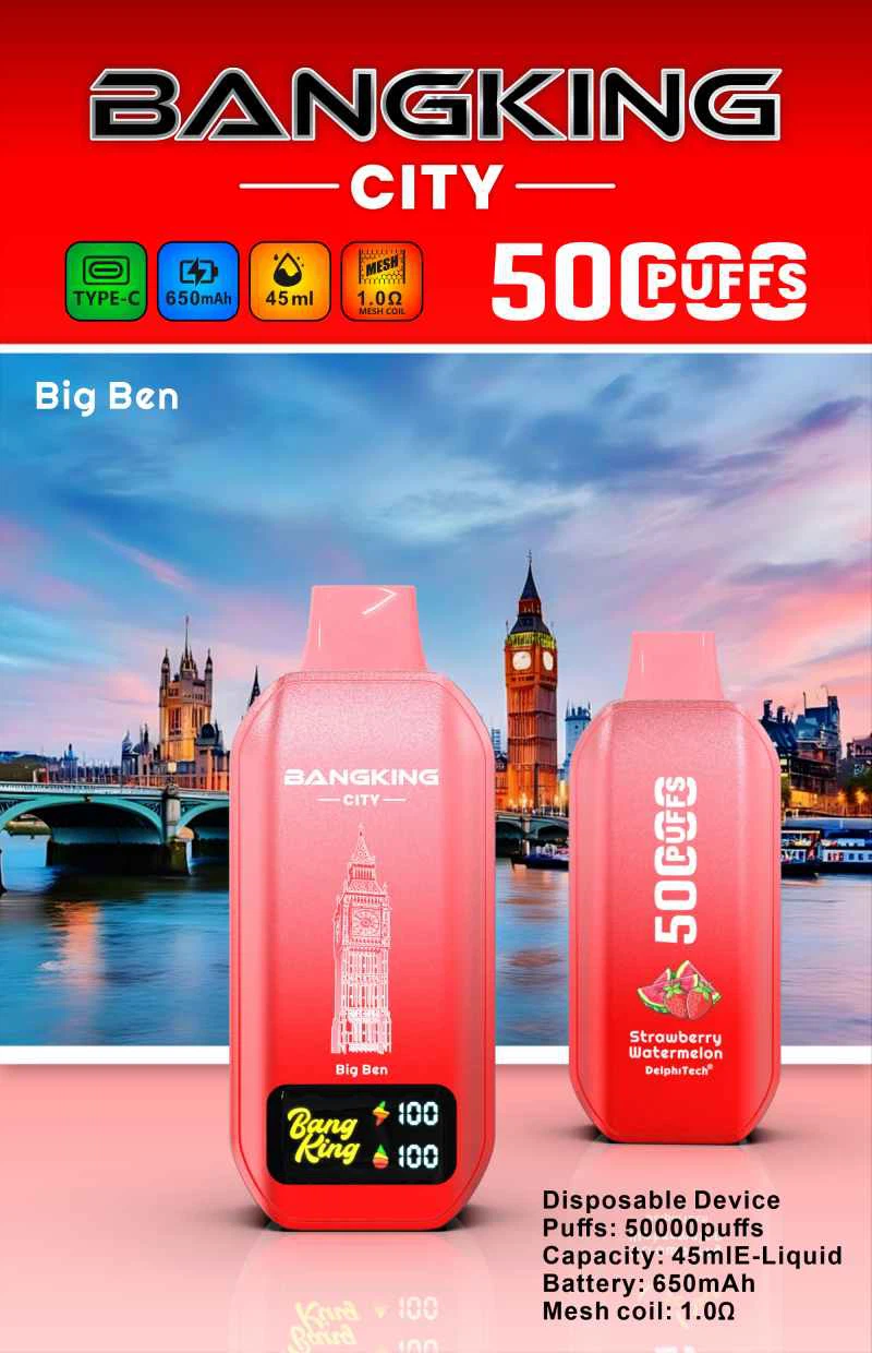 Bang King City 50000 Puff, 45 ml E-Liquid, 650 mAh Batery. 12 Flavors