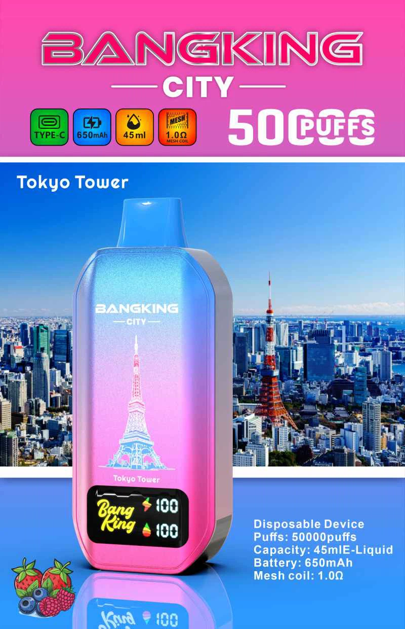 Bang King City 50000 Puff, 45 ml E-Liquid, 650 mAh Batery. 12 Flavors