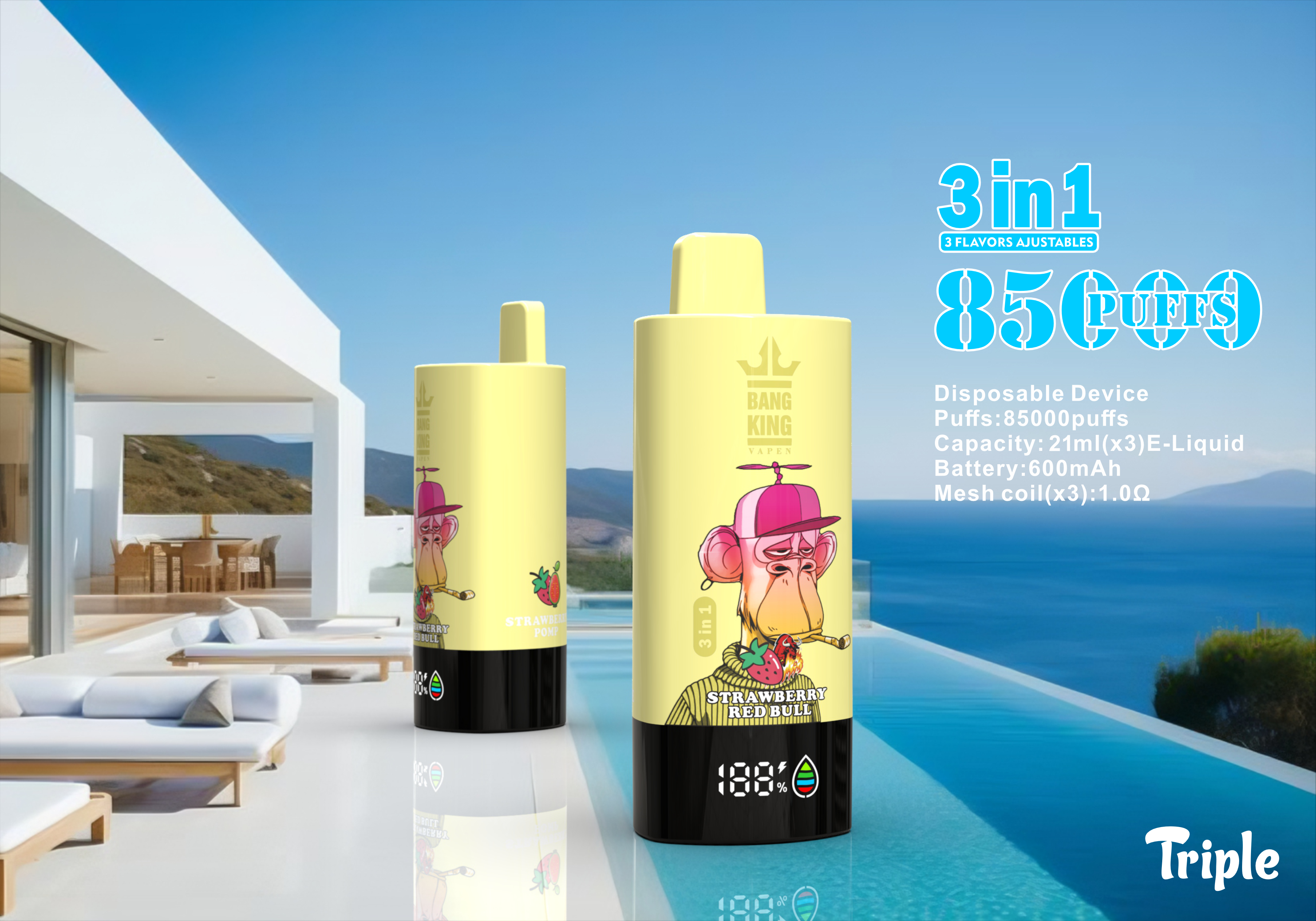 Bang King Vapen 85000 Puffs, 3 in 1 Flavor, 63ml Eliquid, 600mAh Battery