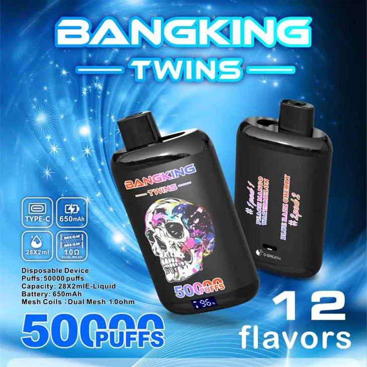 Bang King TWINS 50000 Puffs Disposable Vape with Double Flavors, 12 Kinds of Fruits Flavors, E-liquid 56ml, Battery 650 mah