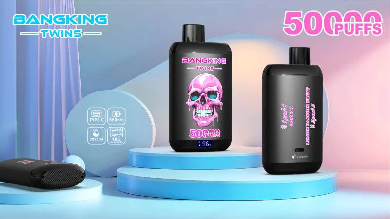 Bang King TWINS 50000 Puffs Disposable Vape with Double Flavors, 12 Kinds of Fruits Flavors, E-liquid 56ml, Battery 650 mah