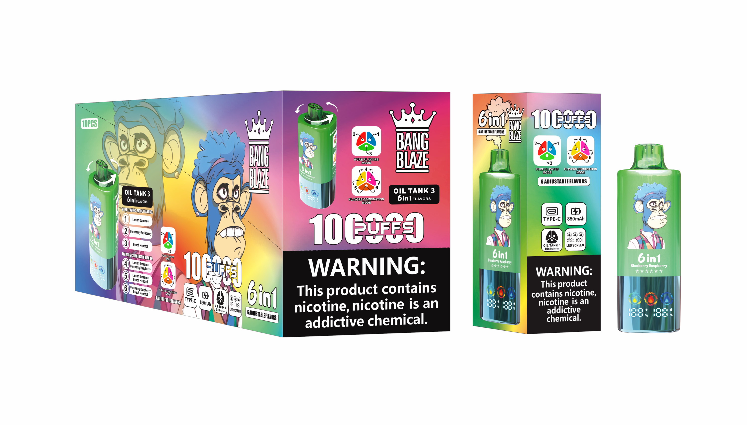 Bang Blzae 100000 PUFFS 6 IN 1 , 100K Disposable Vape with 6 in 1 Flavors, 10 Kinds of Fruits Flavors, E-liquid 90ml, Battery 850 mah, Nicotine 2%, 3%, or 5%
