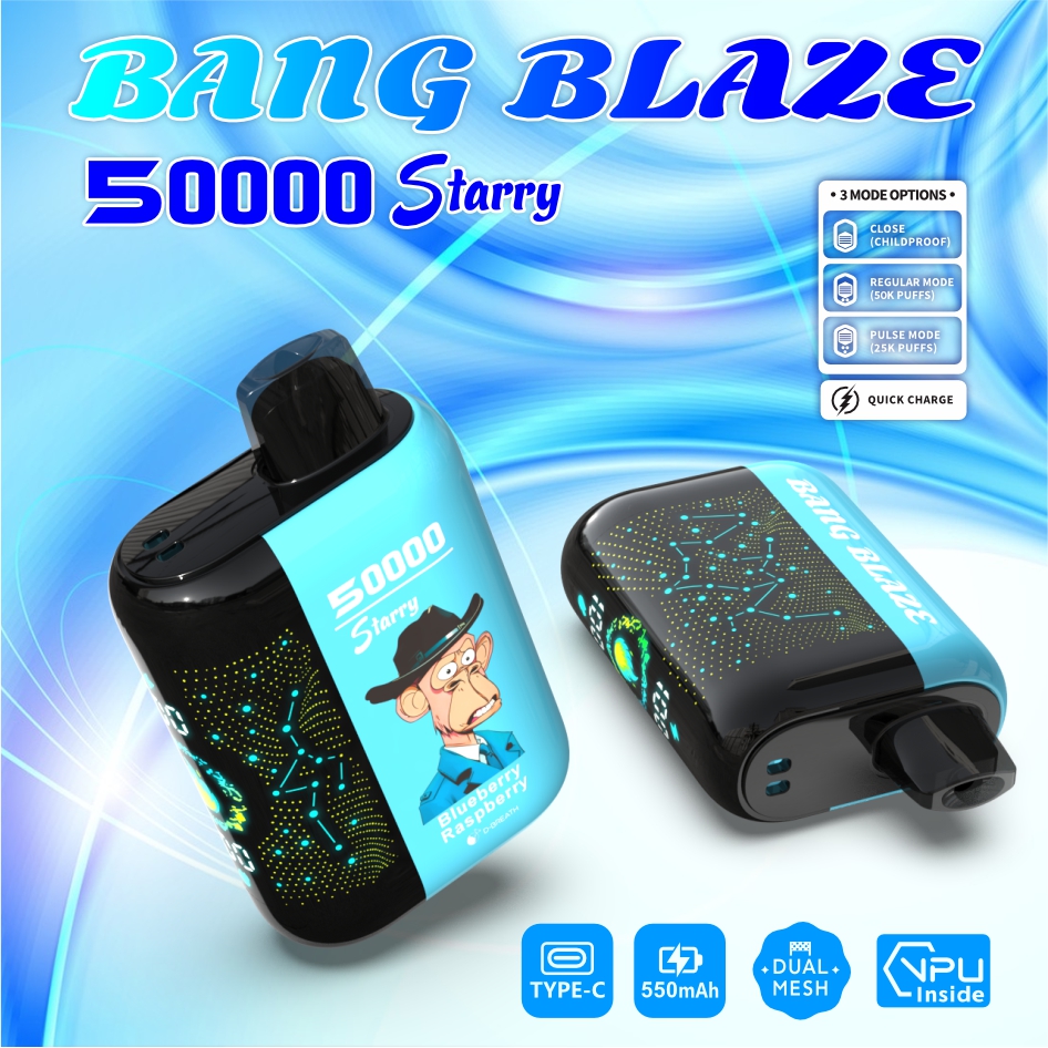 Bang Blzae Starry 50000 Puffs, 12 Kinds of Fruits Flavors, E-liquid 45ml, Battery 550 mah, Nicotine 0% 2%, 3%, or 5%