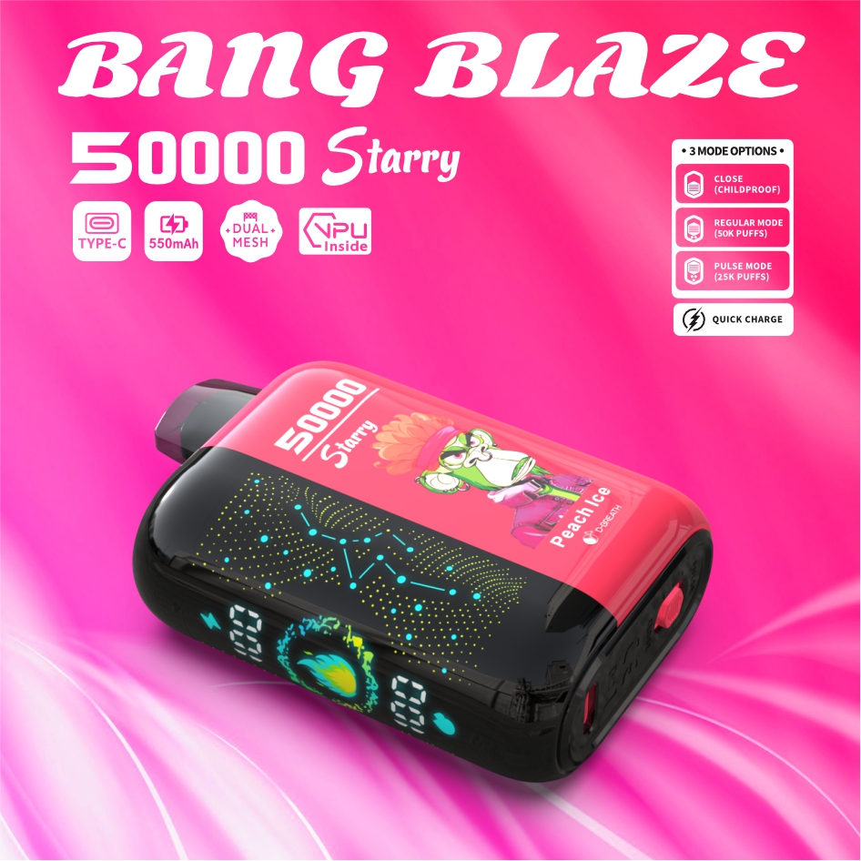 Bang Blzae Starry 50000 Puffs, 12 Kinds of Fruits Flavors, E-liquid 45ml, Battery 550 mah, Nicotine 0% 2%, 3%, or 5%